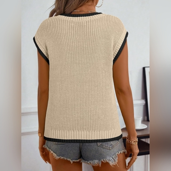 Dokotoo Tank Tops for Women Round Neck Cap Sleeve Color Block Cable Knit 2XL - Picture 2 of 10